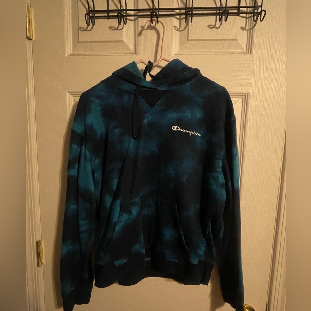 Champion Women's Long Sleeve Hoodie Sweatshirt (Blue Tie Dye